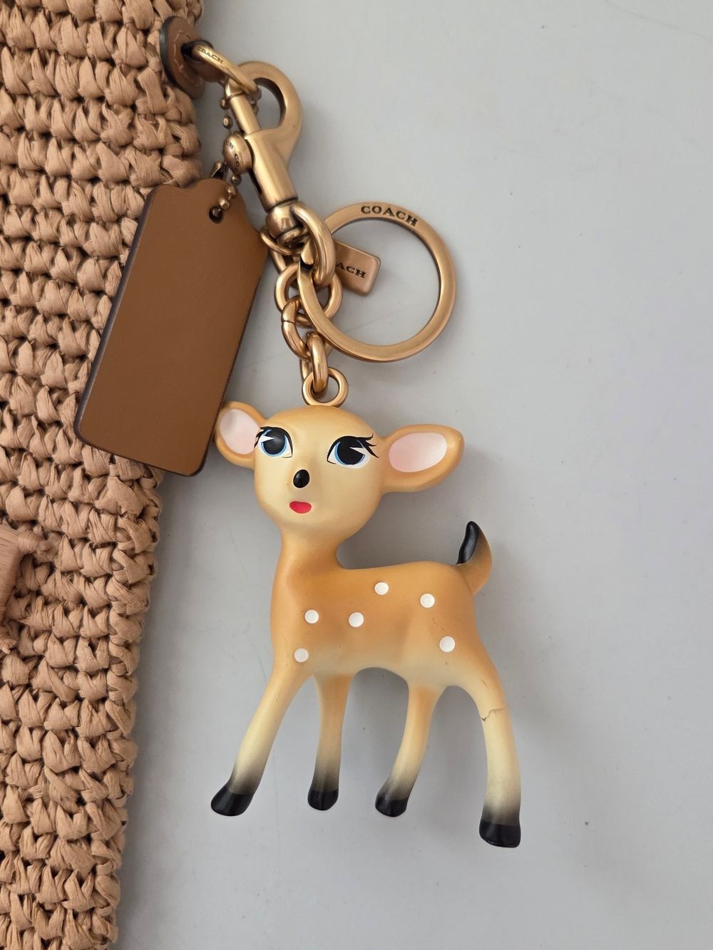 Coach Deer Bag Charm / Keychain in brass/tan resin and metal